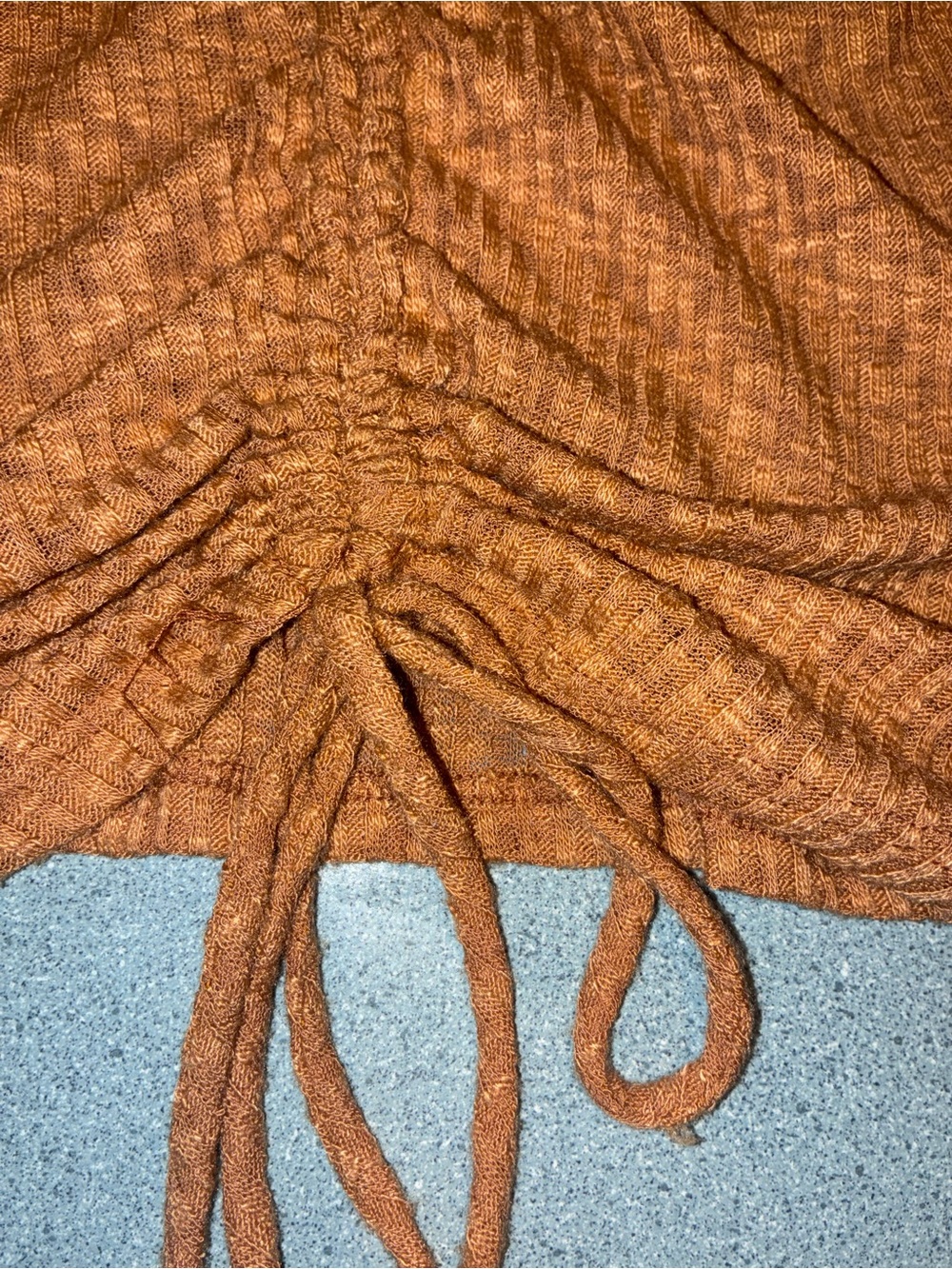 Lulu's Rust Ribbed Ruched Long-Sleeve Square Neck Top - Picture 6 of 6